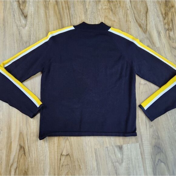 📐💜H&M Divided Black w/Yellow & White Stripe Cropped Mock Sweater Medium - Picture 2 of 10